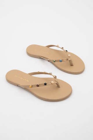 Kadın Parmak Arası Taşlı Günlük Terlik Selvera - Bej