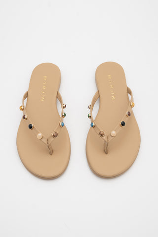 Kadın Parmak Arası Taşlı Günlük Terlik Selvera - Bej