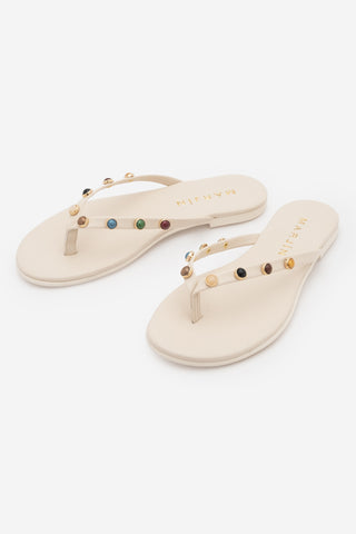 Kadın Parmak Arası Taşlı Günlük Terlik Selvera - Ekru