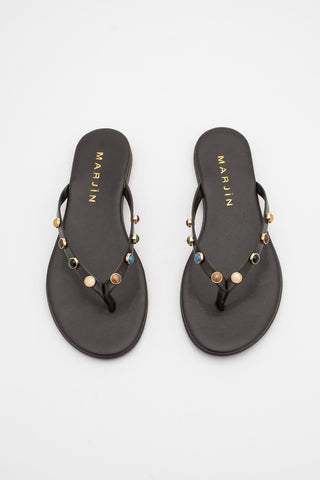 Kadın Parmak Arası Taşlı Günlük Terlik Selvera - Kahve