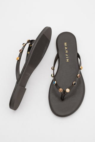 Kadın Parmak Arası Taşlı Günlük Terlik Selvera - Kahve