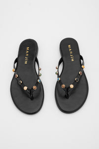 Kadın Parmak Arası Taşlı Günlük Terlik Selvera - Siyah