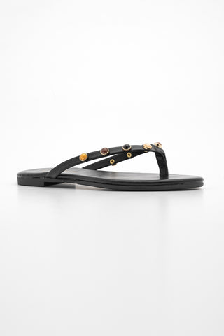 Kadın Parmak Arası Taşlı Günlük Terlik Selvera - Siyah