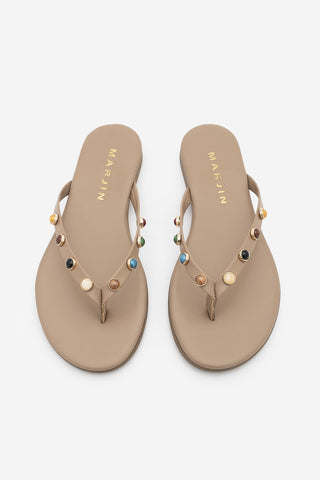 Kadın Parmak Arası Taşlı Günlük Terlik Selvera - Vizon