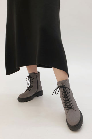 Kadın Hakiki Deri Postal Bot Poventa - Gri Süet