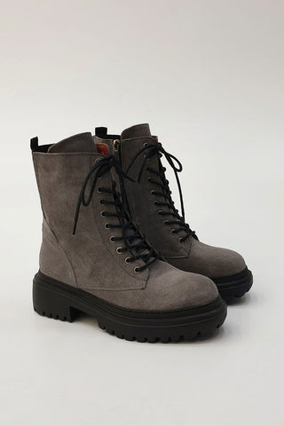 Kadın Hakiki Deri Postal Bot Poventa - Gri Süet