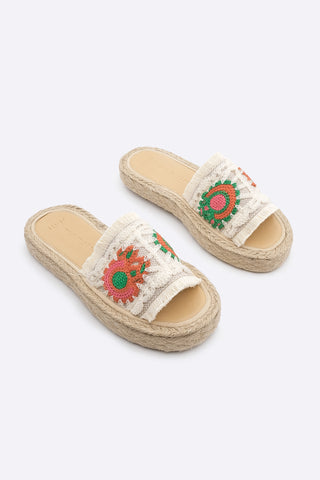 Kadın Örgülü  Jüt  Espadril Terlik Derpa - Kırmızı