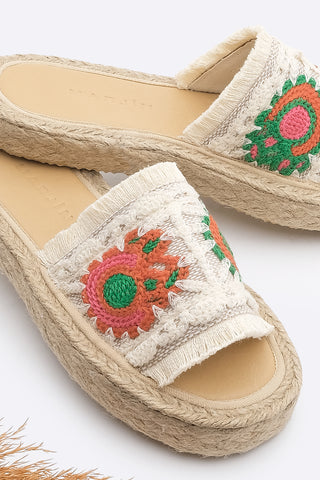 Kadın Örgülü  Jüt  Espadril Terlik Derpa - Kırmızı