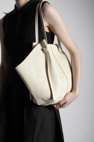 Kadın Hasır Görünümlü Omuz Çantası Heniza - Ekru Hasır