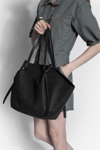 Kadın Hasır Görünümlü Omuz Çantası Heniza - Siyah Hasır