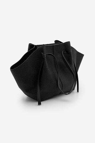 Kadın Hasır Görünümlü Omuz Çantası Heniza - Siyah Hasır