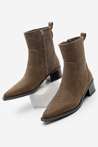 Kadın Sivri Burun Topuklu Bot Kenor - Kahve Süet
