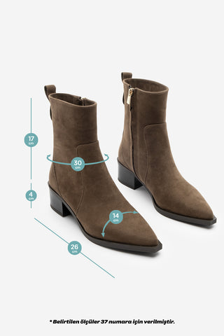 Kadın Sivri Burun Topuklu Bot Kenor - Kahve Süet
