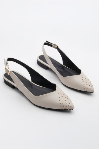 Kadın Sivri Burun Zımbalı Günlük Babet Arlina - Ekru