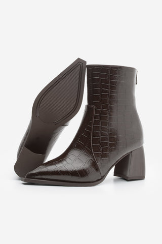 Kadın Topuklu Bot Erves - Kahve Croco