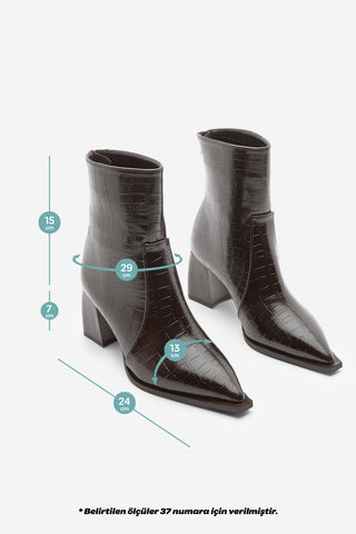 Kadın Topuklu Bot Erves - Kahve Croco