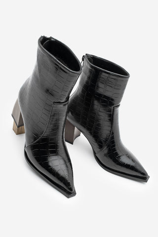 Kadın Topuklu Bot Erves - Siyah Croco