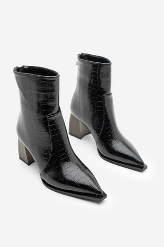 Kadın Topuklu Bot Erves - Siyah Croco