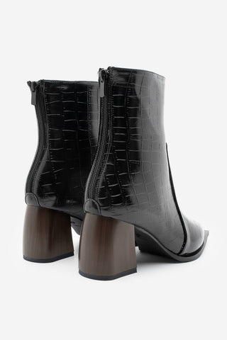 Kadın Topuklu Bot Erves - Siyah Croco