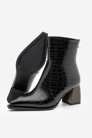 Kadın Topuklu Bot Erves - Siyah Croco