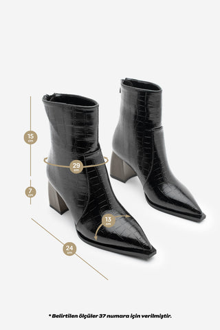 Kadın Topuklu Bot Erves - Siyah Croco