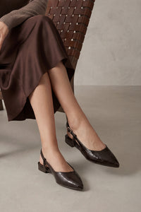 Kadın Sivri Burun Günlük Babet Tafiza - Kahve Croco