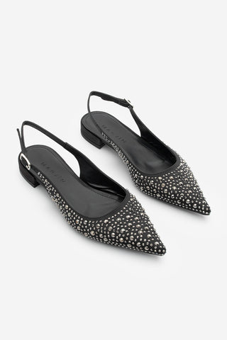 Kadın Sivri Burun Taşlı Babet Vorbi - Siyah Saten