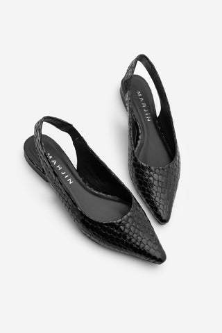 Kadın Sivri Burun Arkası Açık Günlük Babet Venga - Siyah Yılan