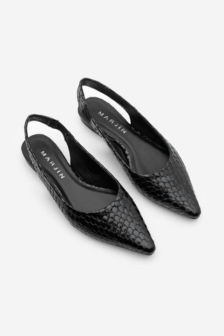 Kadın Sivri Burun Arkası Açık Günlük Babet Venga - Siyah Yılan