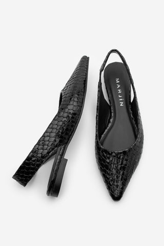 Kadın Sivri Burun Arkası Açık Günlük Babet Venga - Siyah Yılan