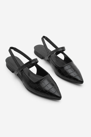 Kadın Sivri Burun Bantlı Günlük Babet Dales - Siyah Croco