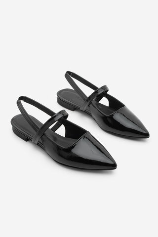 Kadın Sivri Burun Bantlı Günlük Babet Dales - Siyah Rugan