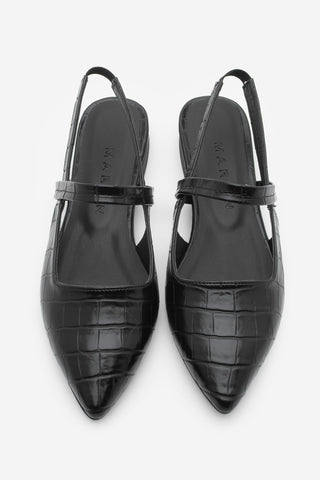 Kadın Sivri Burun Bantlı Günlük Babet Dales - Siyah Croco