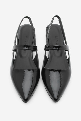 Kadın Sivri Burun Bantlı Günlük Babet Dales - Siyah Rugan