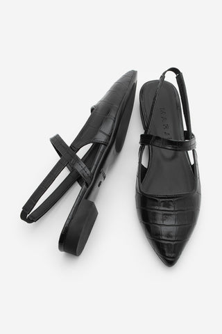 Kadın Sivri Burun Bantlı Günlük Babet Dales - Siyah Croco