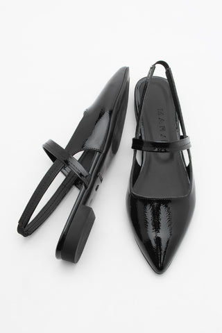 Kadın Sivri Burun Bantlı Günlük Babet Dales - Siyah Rugan