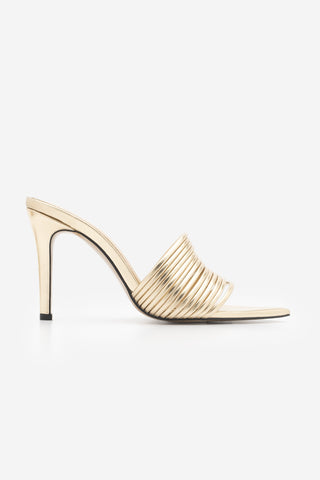 Kadın Sivri Burun Bantlı İnce Topuklu Terlik Evoris - Altın