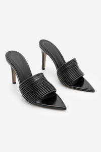 Kadın Sivri Burun Bantlı İnce Topuklu Terlik Evoris - Siyah