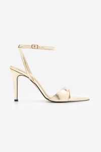 Kadın Sivri Burun Bantlı İnce Klasik Topuklu Sandalet Lokes - Altın