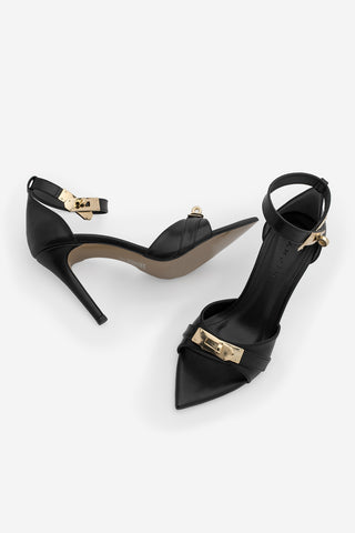 Kadın Sivri Burun Tokalı İnce Topuklu Sandalet Sophira - Siyah