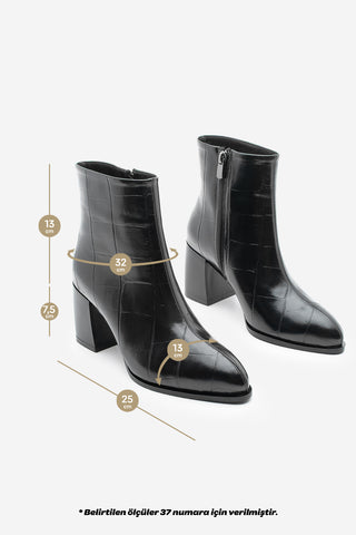 Kadın Kalın Topuklu Bot Verika - Siyah Croco