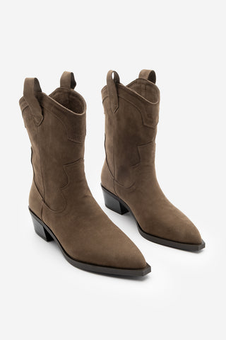 Kadın Sivri Burun Western Bot Voleta - Kahve Süet