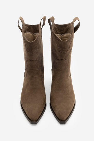 Kadın Sivri Burun Western Bot Voleta - Kahve Süet