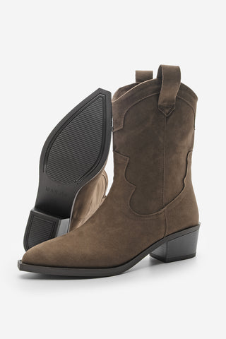 Kadın Sivri Burun Western Bot Voleta - Kahve Süet
