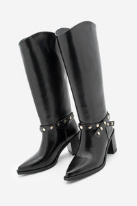 Kadın Fermuarsız Topuklu Çizme Fuslep - Siyah