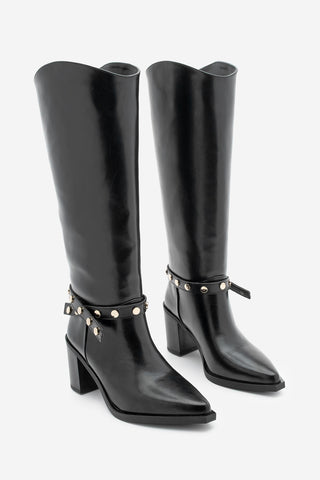 Kadın Fermuarsız Topuklu Çizme Fuslep - Siyah