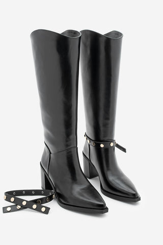 Kadın Fermuarsız Topuklu Çizme Fuslep - Siyah