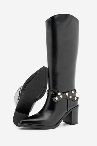 Kadın Fermuarsız Topuklu Çizme Fuslep - Siyah