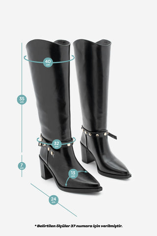 Kadın Fermuarsız Topuklu Çizme Fuslep - Siyah
