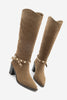 Kadın Fermuarsız Topuklu Çizme Fuslep - Taba Süet